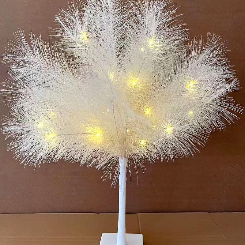 Weiße Feder Pampas Patentierte LED Gelbe Kleine Lampe Baumform Tischlampe