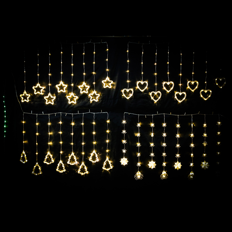 Sterne Herzen Weihnachtsbaum Schneeflocken Spinne LED Urlaub Vorhang Lichterketten